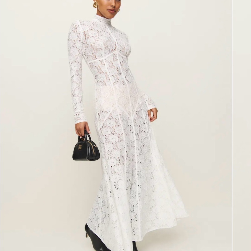 Reformation White Lace High-Neck Maxi Dress (Luana Dress)